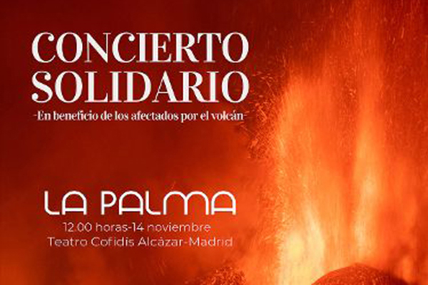 La Fundación Alimentación Saludable y Fundación Smedia celebrarán el 14 de noviembre en el Teatro Cofidís Alcázar de Madrid un concierto solidario en beneficio por los afectados por el volcán de La Palma